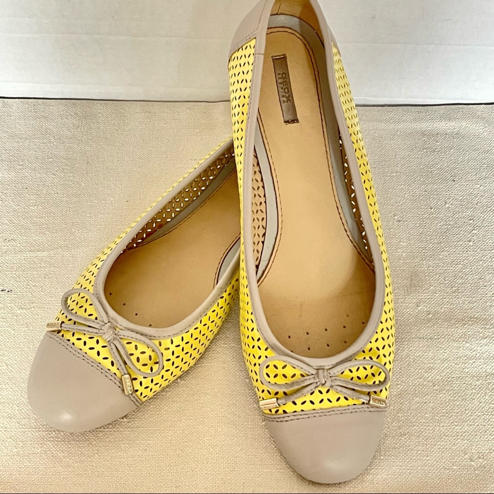 Geox Lola Women’s Gray/Yellow Leather Ballet Flats Shoes D32M4E Size US 11